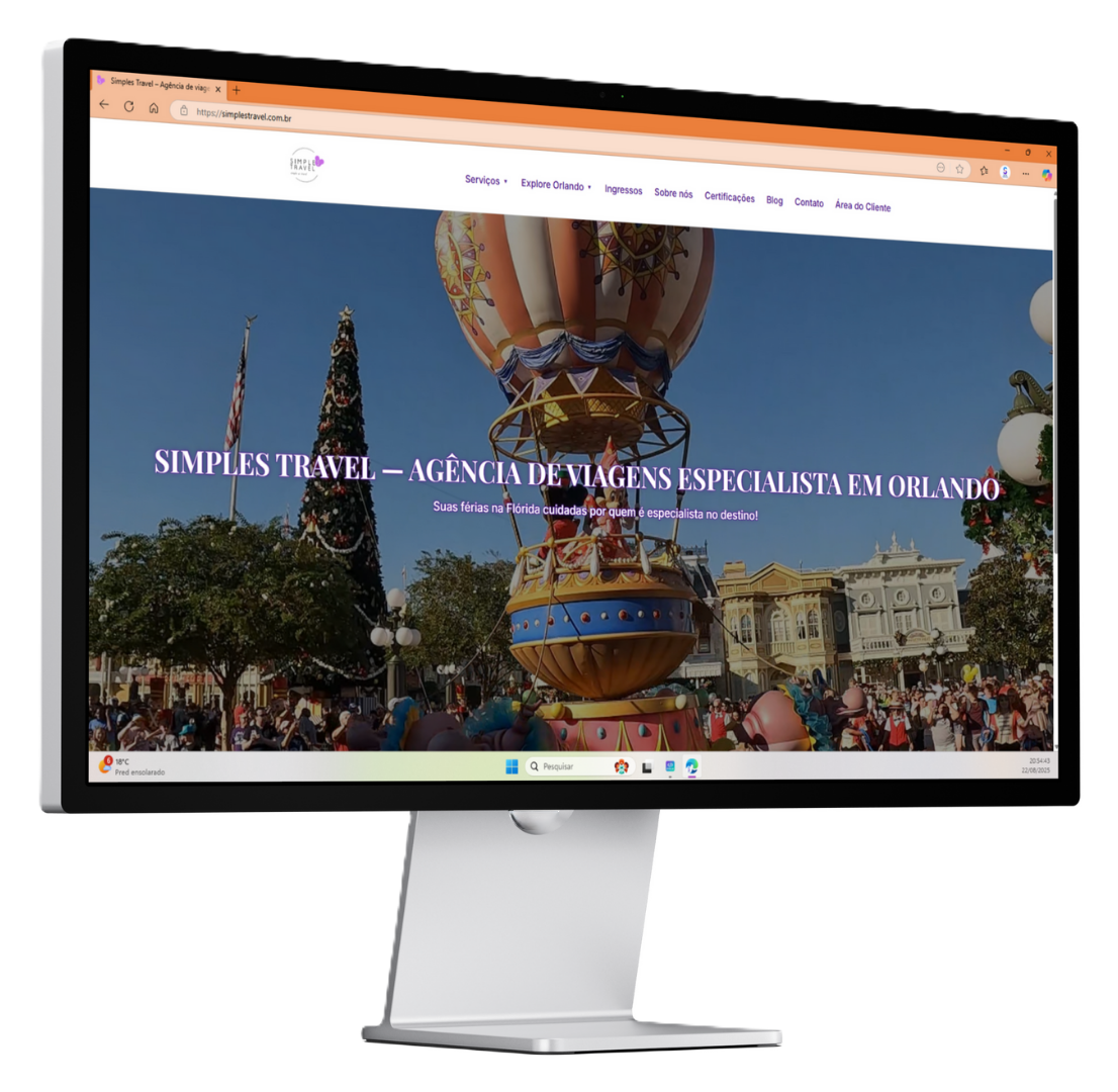 Screenshot do site da Simples Travel, uma agência de viagens.